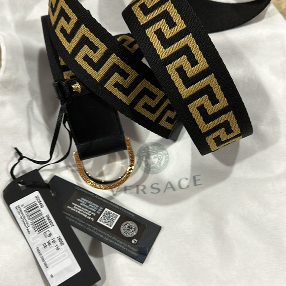 Versace D-ring black fabric belt with Greca design - Picture 2 of 4